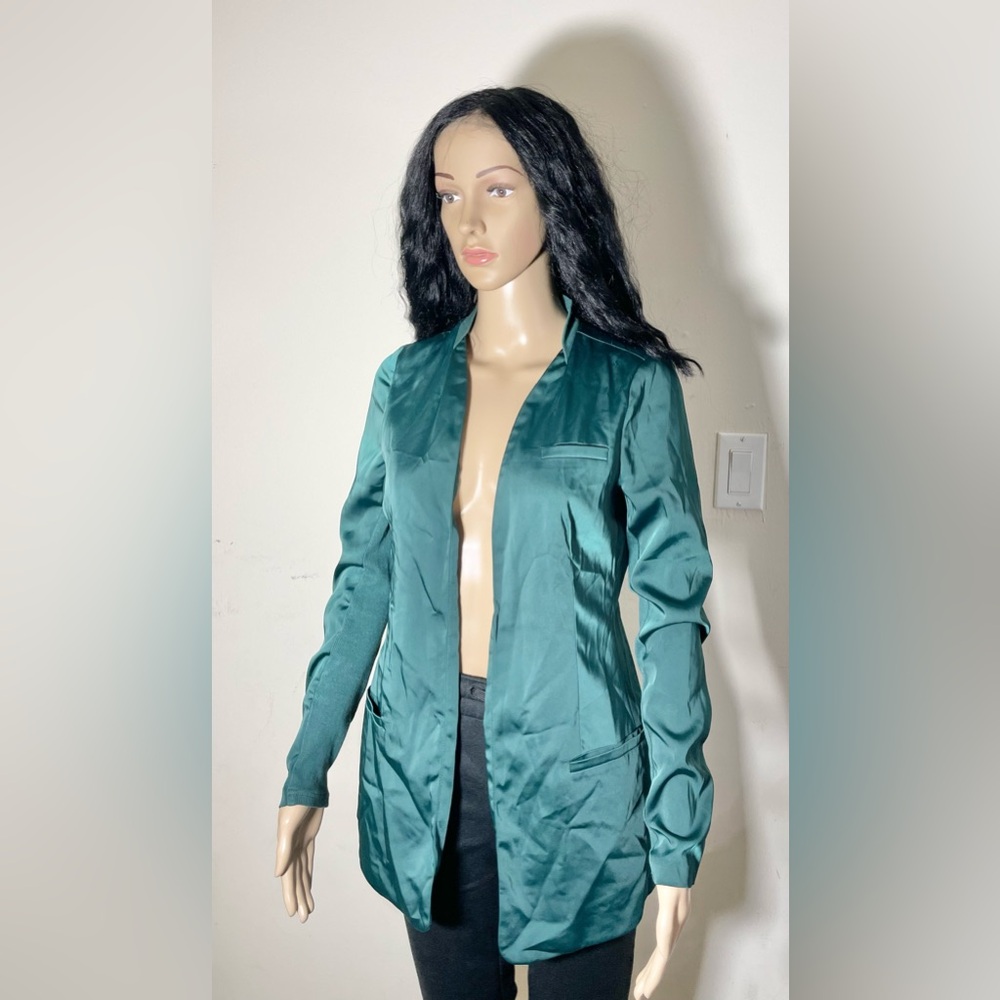 Sz 32 Vero Moda woman jacket/ blazer round long sleeve 3 pockets emerald green
